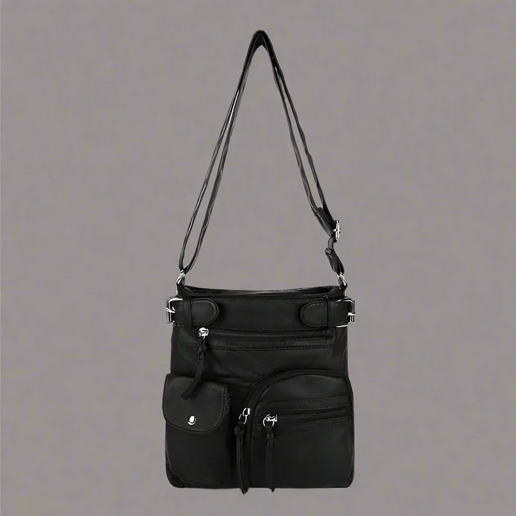 Zara | Sac à bandoulière en cuir souple à compartiments multiples.
