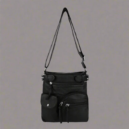 Zara | Sac à bandoulière en cuir souple à compartiments multiples.