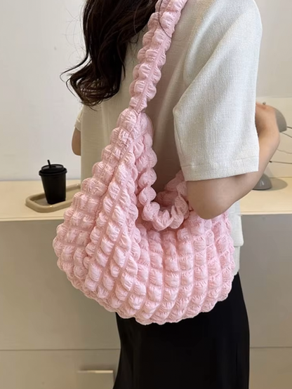 Drew Ladies Pleated Fabric Shoulder Bag | Shopper Light Pink