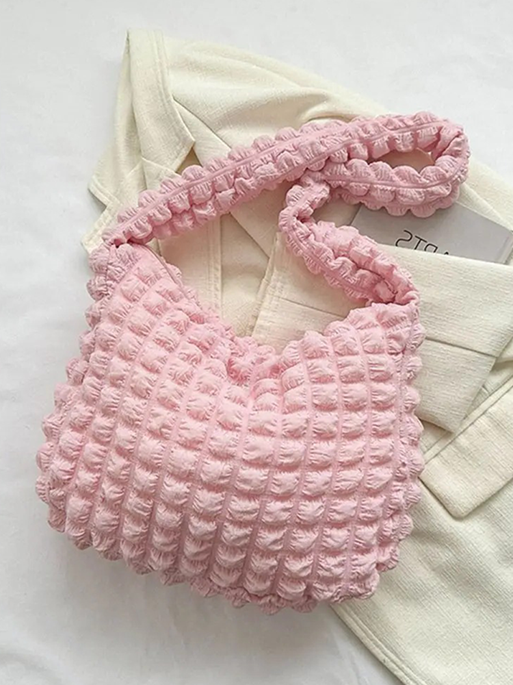Drew Ladies Pleated Fabric Shoulder Bag | Shopper Light Pink
