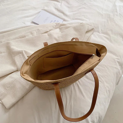 Fourre-tout de luxe en paille tressée