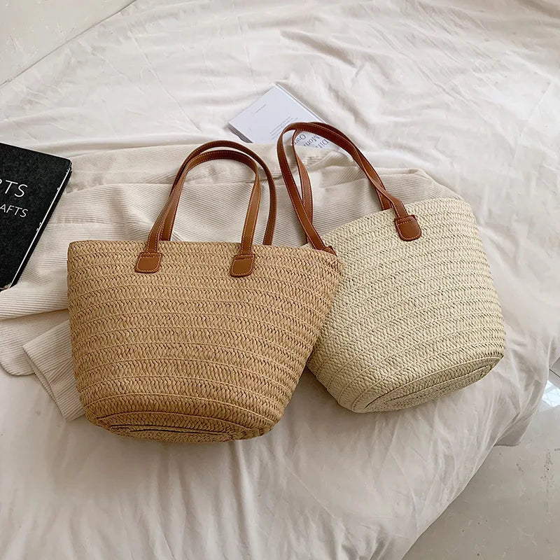Fourre-tout de luxe en paille tressée