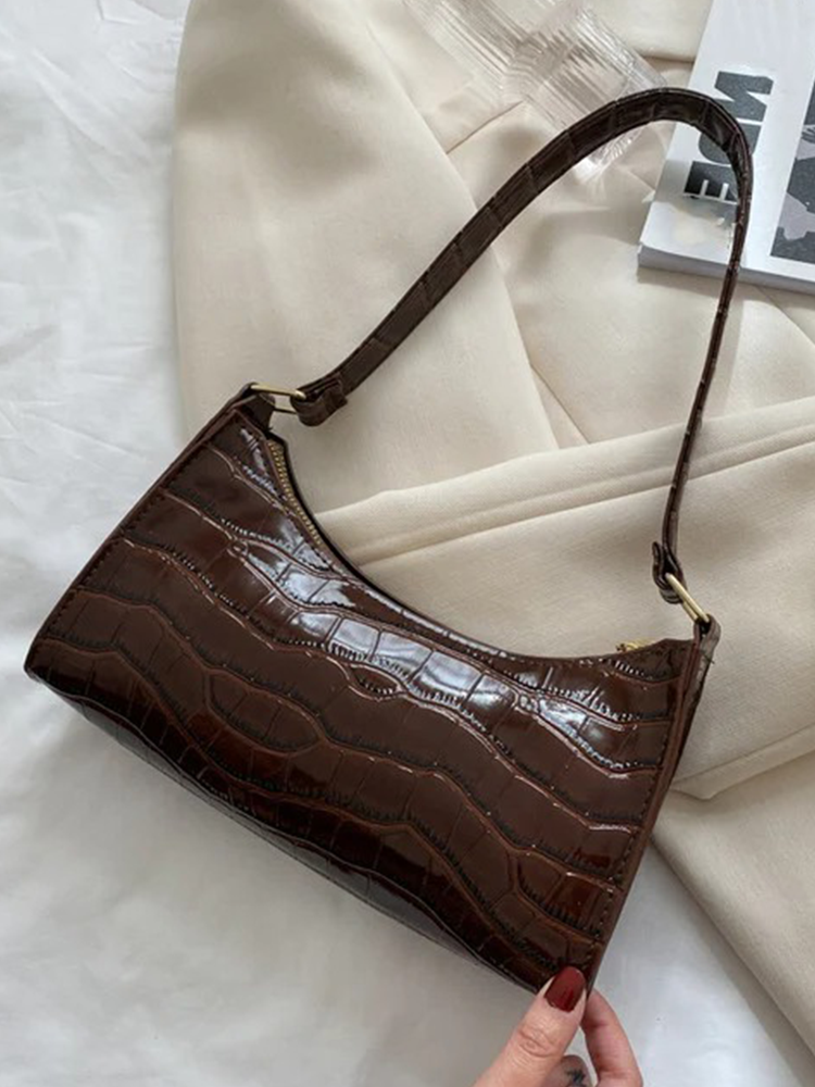 Quincy PU Leather Handbag | Crocodile Leather Shoulder Bag | Fashion Design Bag