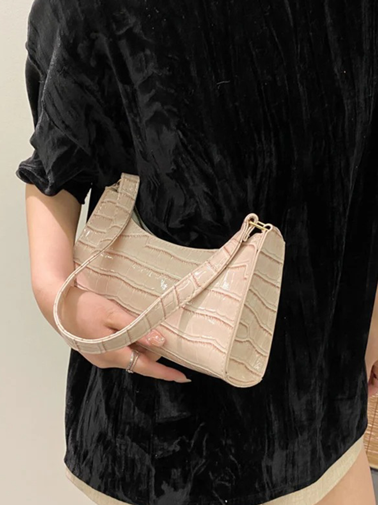 Quincy PU Leather Handbag | Crocodile Leather Shoulder Bag | Fashion Design Bag