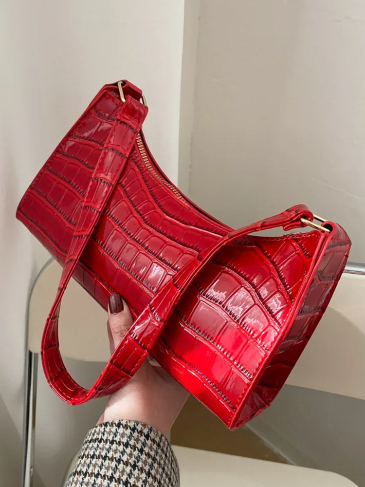 Quincy PU Leather Handbag | Crocodile Leather Shoulder Bag | Fashion Design Bag