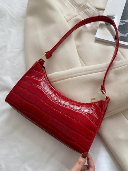 Quincy PU Leather Handbag | Crocodile Leather Shoulder Bag | Fashion Design Bag