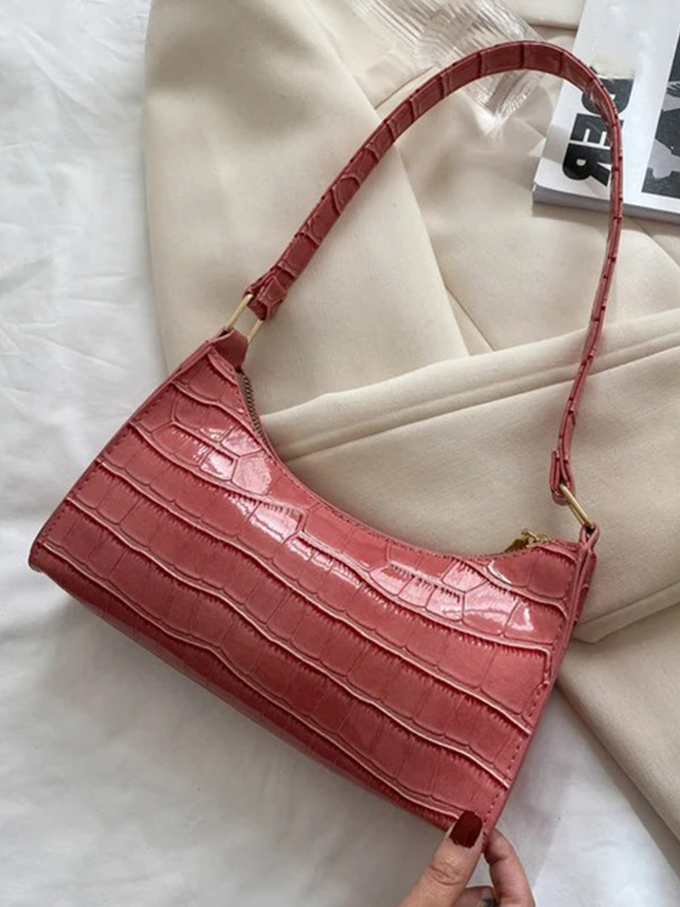Quincy PU Leather Handbag | Crocodile Leather Shoulder Bag | Fashion Design Bag