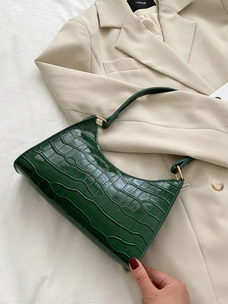 Quincy PU Leather Handbag | Crocodile Leather Shoulder Bag | Fashion Design Bag