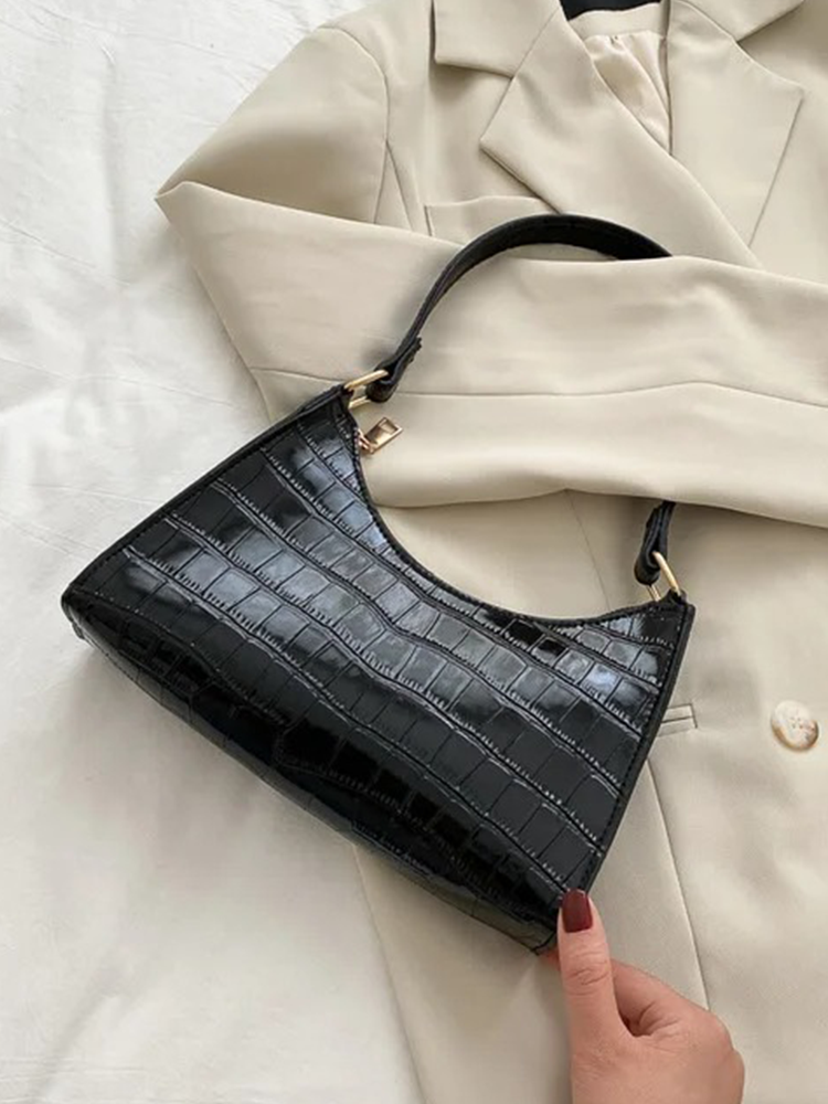 Quincy PU Leather Handbag | Crocodile Leather Shoulder Bag | Fashion Design Bag