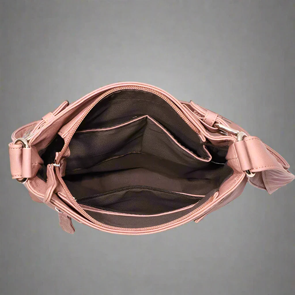 Zara | Sac à bandoulière en cuir souple à compartiments multiples.