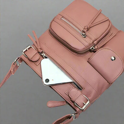 Zara | Sac à bandoulière en cuir souple à compartiments multiples.