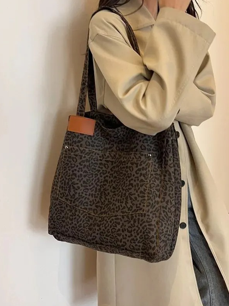Sanne Leopard Print Shoudertas | Shopper | Handbag Dark Brown