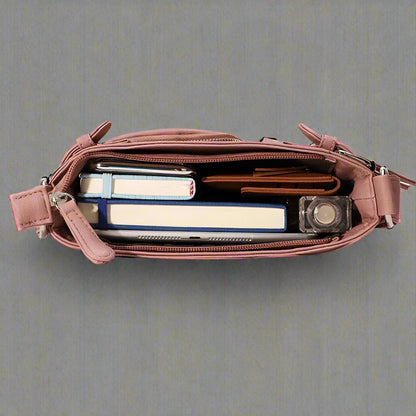 Zara | Sac à bandoulière en cuir souple à compartiments multiples.