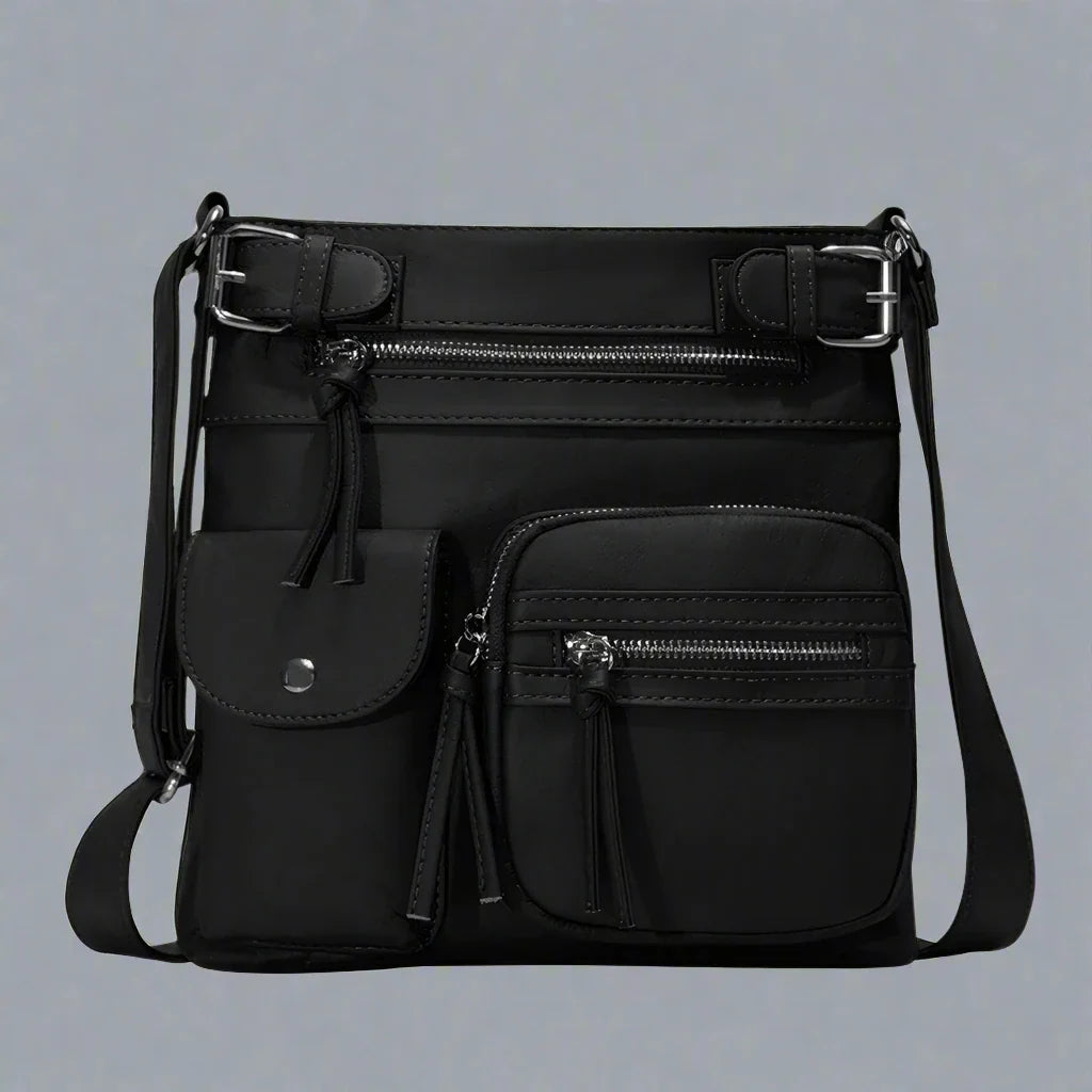 Zara | Sac à bandoulière en cuir souple à compartiments multiples.